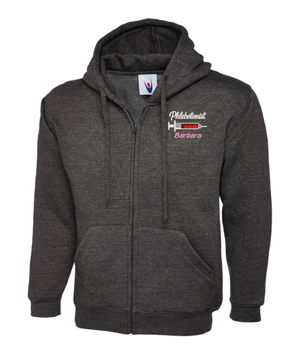 NHS Phlebotomist Zipped Hoodie | Personalised Embroidered Uniforms UK