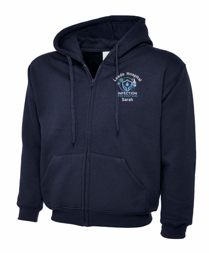Infection Prevention Zipped Hoodie | Embroidered NHS Infection Control Clothing UK