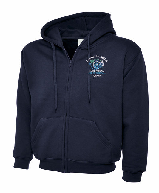 Infection Prevention Zipped Hoodie | Embroidered NHS Infection Control Clothing UK