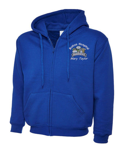 Anaesthetics Zipped Hoodie | Personalised Embroidered NHS Clothing UK